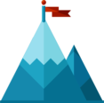 montaña nevada, icono de montaña con bandera